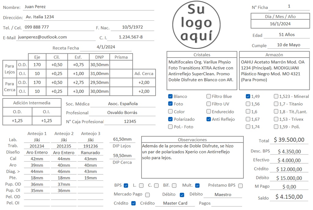 Software de Gestión de Clientes, para Ópticas